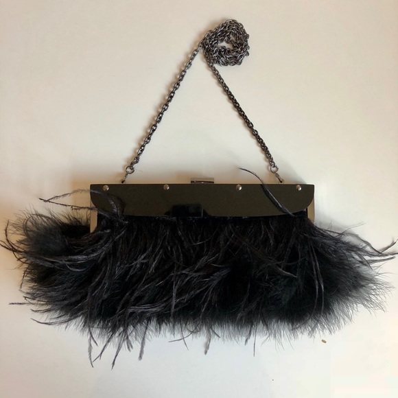black feather clutch bag